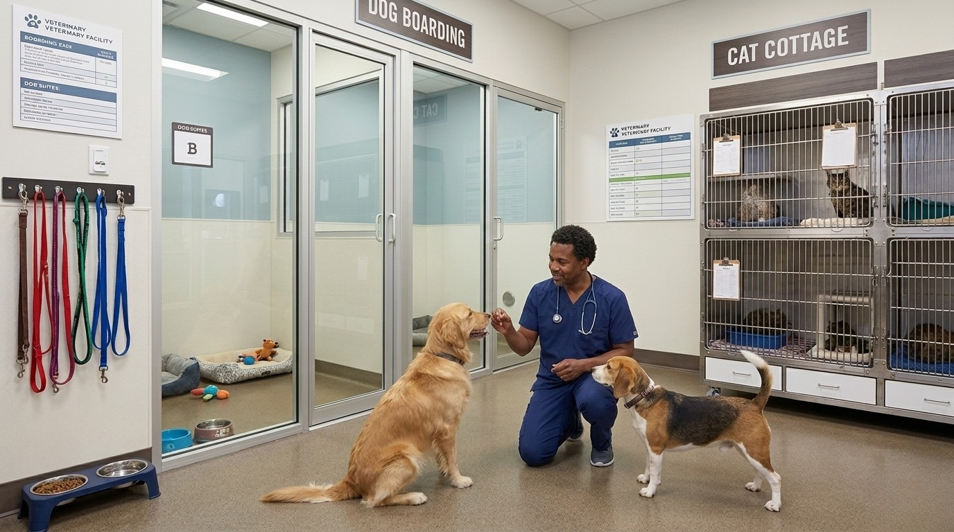 Happy pets at our boarding facility